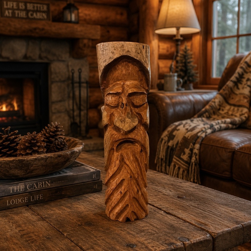 Handmade Wood Spirit Sculpture Hand Carved Rustic Cabin Folk Art 12 Inch Log - Picture 1 of 7